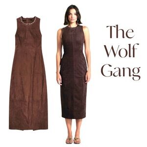 The Wolf Gang Mecca Suede Fall Boho Midi Dress Backless Chocolate Dress Sz S NWT